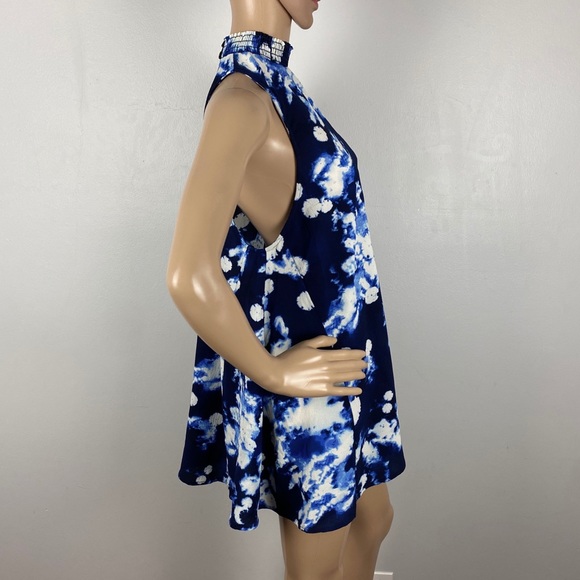 NEW SHOW ME YOUR MUMU BLUE PRINTED SLEEVELESS TUNIC TOP - Picture 4 of 7
